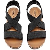 Veittes Women's Flat Slide Sandals - Fashionable Elastic Ankle Strap Comfortable Flat Summer Sandals.