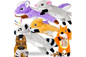 LECHONG 5-Pack No Stuffing Dog Squeaky Toys, Plush Crinkle Chew Toys Bundle w/Belly Pocket for Large Medium Dogs Aggressive C