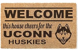 KH Sports Fan Connecticut Huskies Welcome Coir Doormat, 18x30 Inches, Huskies Outdoor Rug; Display Your Team Spirit with This Unique Connecticut Huskies Doormat