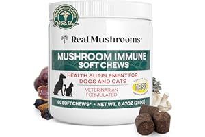 REAL MUSHROOMS Real Mushroom Immune Pet Chews – For Daily Digestive & Immune Health – Mushrooms for Dogs & Cats Functional Treat – Mushroom Supplement for Dogs & Cats – 1 to 4 Chews For All Breeds & Sizes (60 Count)