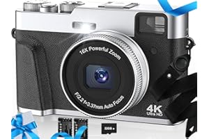 HICSHON Upgraded 4K Digital Camera with SD Card Autofocus,48MP Point and Shoot Camera with Flash Viewfinder & Dial,Vlogging Camera Anti-Shake,16X Zoom Portable Travel Camera,2 Batteries