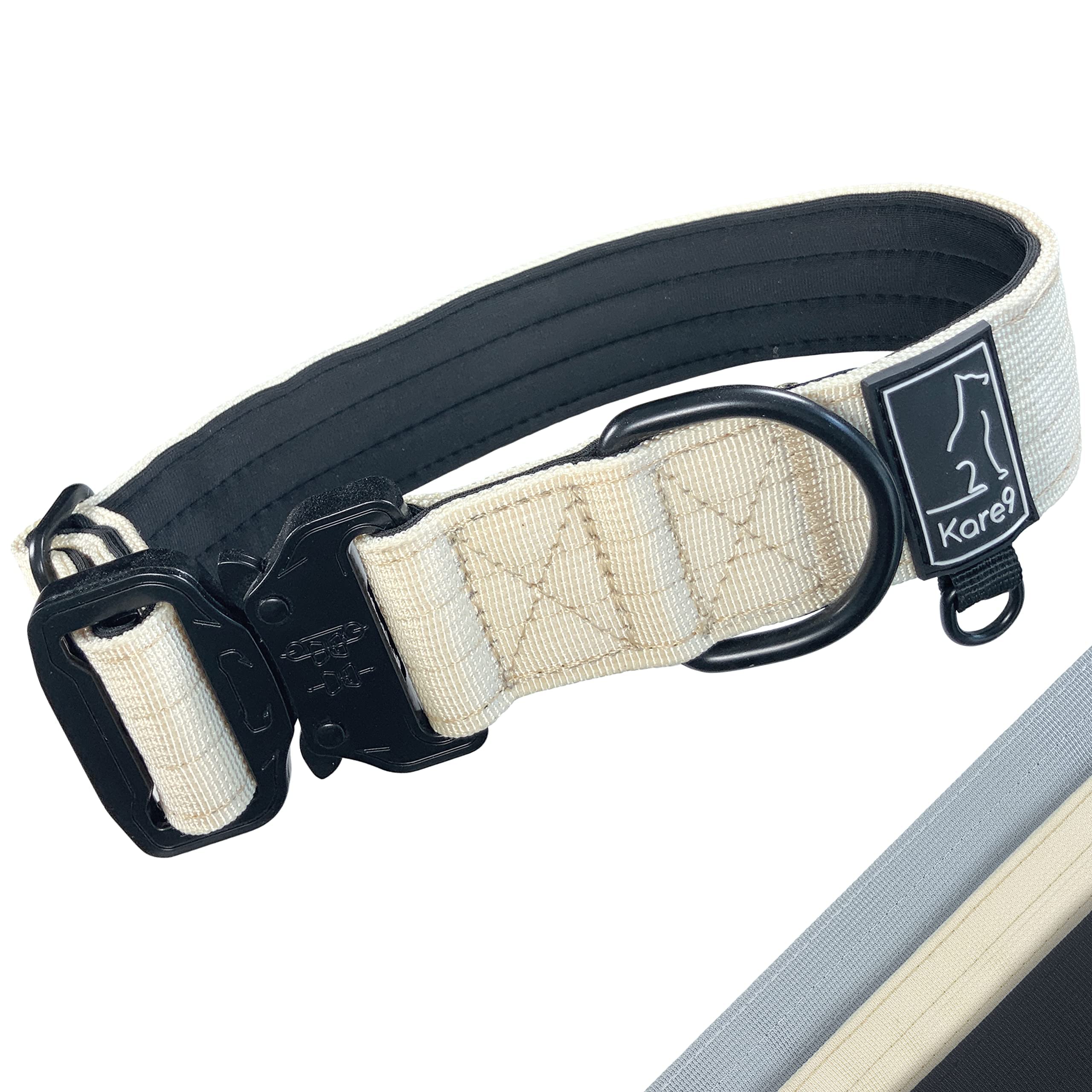 Kare9 Extra Strong Dog Collar Medium Dogs/Large Dogs | Adjustable: 35cm - 50cm | Padded Dog Collar | Heavy Duty Dog Collar w/Metal Buckle (Medium, Beige)