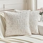 FUTEI Cream Decorative Throw Pillow Covers 18x18 Inch Set of 2,Soft Chenille Tweed Textured Cushion Case,Modern Home Decor for Couch Bed Living Room