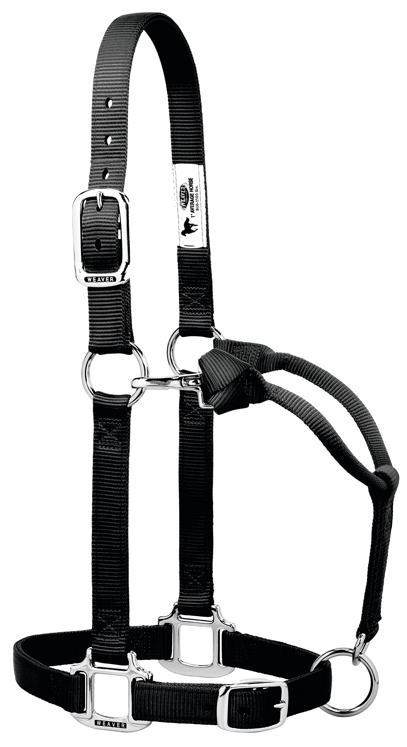 Weaver Leather 35-7375-BK Original Adjustable Nylon Halter with Chrome Plated Hardware, Black, 1" Average Horse