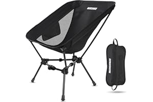 MARCHWAY Lightweight Folding Camping Chair, Portable Foldable Compact for Outdoor Camp, Travel, Beach, Picnic, Festival, Hiking, Backpacking, Supports 330Lbs (Black)