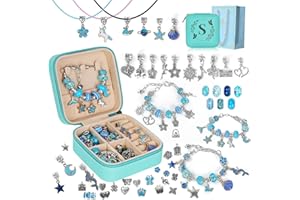 LUCKJOY Charm Bracelet Making Kit, Kid Jewelry Making Kit for Girls 8-12, Unicorn Craft Kits for Teen Girls Toys Ages 3-10 Years Old Girl Gifts Trendy Stuff Birthday Christmas Gift with Initial Jewelry Box- S