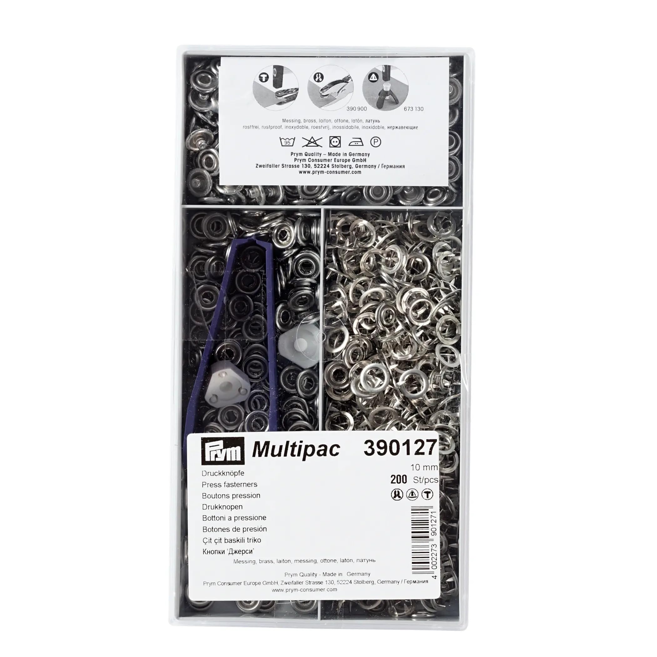 Prym 390127 Non-sew Press Fasteners Jersey Brass pronged Ring 10mm si-co, Metal,Silver