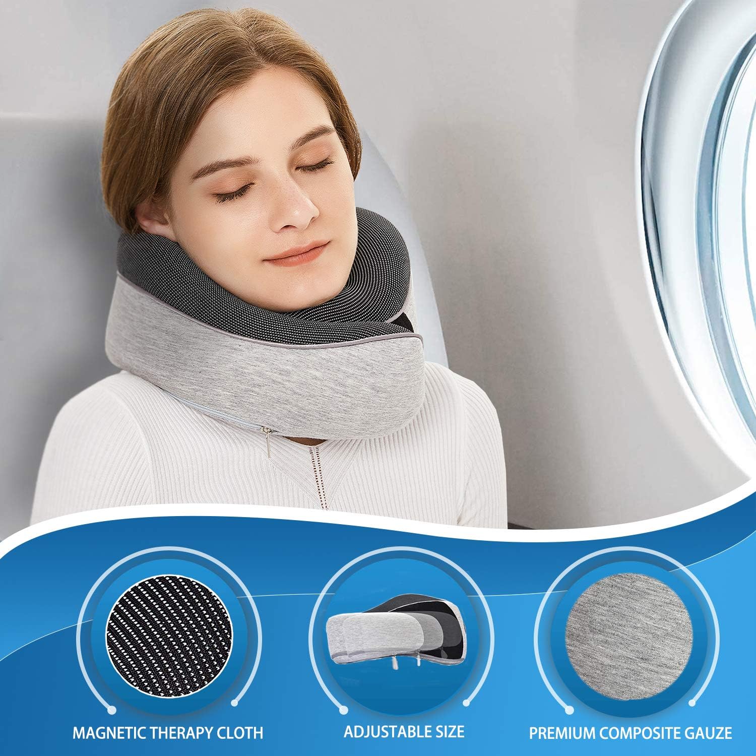 UTOU Travel Pillow 100% Pure Memory Foam Pillow for Airplanes&Car New Ergonomic Design Super Soft Full Neck Chin Support Recliner Best Surround Adjustable Pillow Sleep Gray: Home & Kitchen
