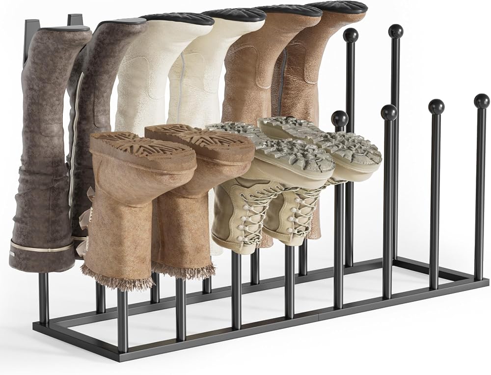 pickpiff Free Standing Shoe Rack Black Metal 8 Pairs Boots Organizer