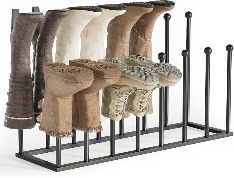 pickpiff Free Standing Shoe Rack Black Metal 8 Pairs Boots Organizer