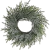 BINFEN 20 Inch Norfolk Pine Winter Wreath (Green & White) - Artificial Pine Greenery Christmas Winter Wreaths for Front Door Porch Wall Window Porch Fireplace Indoor Outdoor Decor Decorations