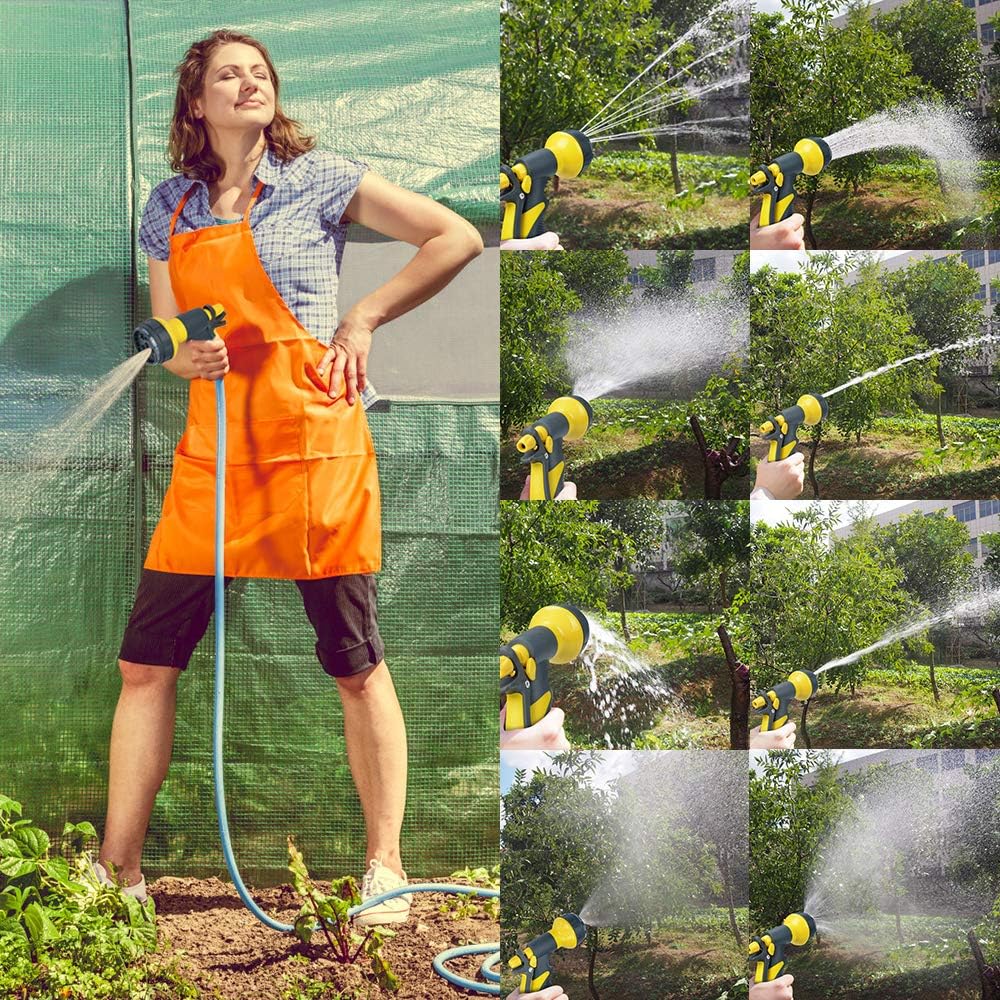 Accenter Water Hose Nozzle Water Spray Nozzle Heavy Duty Plastic Garden Hose Nozzle with 8 Patterns of Spray Perfect for Watering Plants Lawns, Washing Cars, Showering Dogs Yellow : Garden & Outdoor