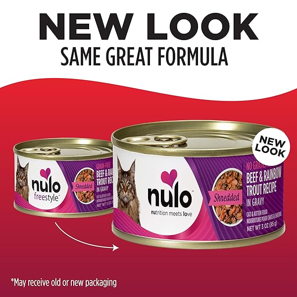 NULO BEEF & RAINBOW TROUT GRAIN-FREE SHREDDED WET CANNED CAT FOOD, 3 OUNCE (PACK OF 24)