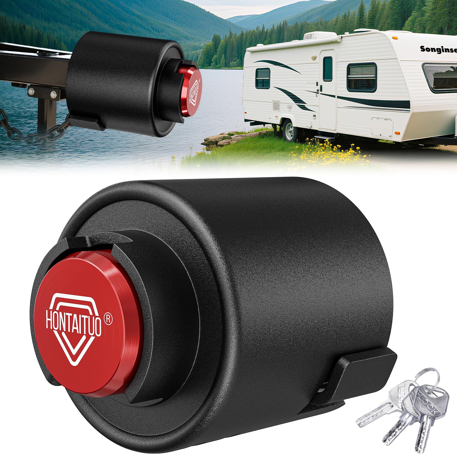 Photo 1 of 2-5/16" Heavy Duty Trailer Lock - Ball Coupler and Safety Chains Anti-Theft, Solid Steel Trailer Tongue Lock for RV, Boat, Camper, Cargo Trailers