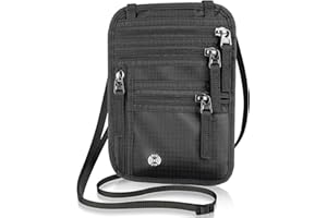 Likesing 5.5" L x 7.8" W Travel Neck Wallet, RFID Blocking Passport Holder for Travel Women Men, Security Lightweight Passport Travel Wallet, Neck Pouch Gifts for Traveling Family (Black)