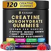 kukaly Creatine Monohydrate Gummies for Men & Women, 9000MG Creatine Gummies Sugar Free - Mixed Flavored with L-Taurine, BCAA 2:1, B12 B6 for Boost Strength, Focus & Endurance, Vegan, Non-GMO, 120pcs
