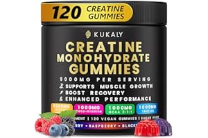 kukaly Creatine Monohydrate Gummies for Men & Women, 9000MG Creatine Gummies Sugar Free - Mixed Flavored with L-Taurine, BCAA 2:1, B12 B6 for Boost Strength, Focus & Endurance, Vegan, Non-GMO, 120pcs