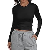 Artfish Women Crew Neck Ribbed Knit Long Sleeve T-Shirt Form Fitting Casual Basic Tops