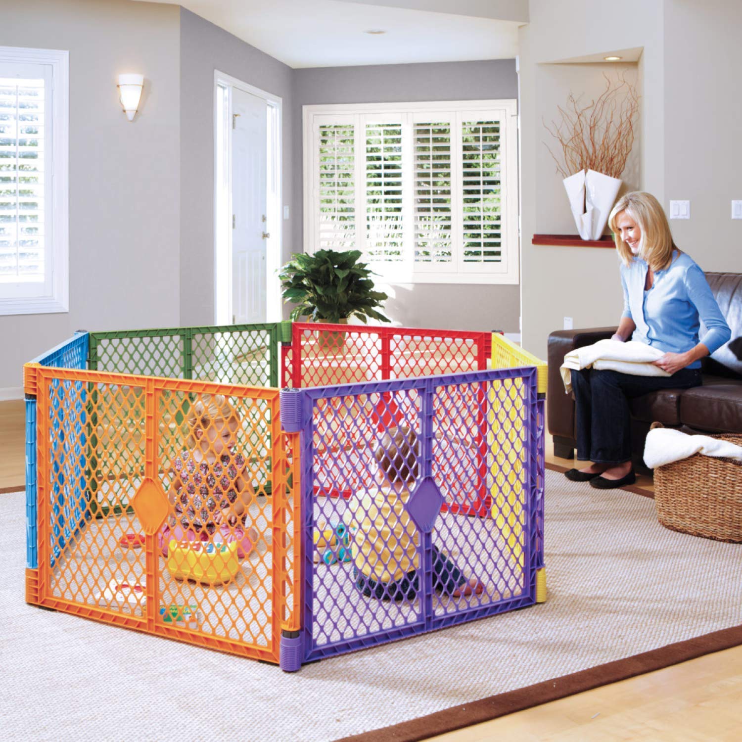 Toddleroo by North States Superyard Colorplay 6 Panel Play Yard Safe