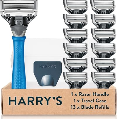Harry's Razors for Men Indigo Blue Handle 13 Blade Refills Travel Cover
