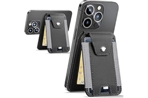 HiWe for Magsafe Wallet Stand with Privacy Flap Cover - Magnetic Card Holder for iPhone 15/14/13/12 Series, ID Window, 3 Card Slots, Fit 8 Cards, RFID Blocking, Vegan Leather, Carbon Fiber