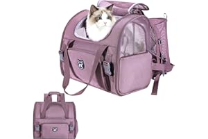 Lollimeow Expandable Cat Carrier Backpack for Large Cats - Airline Approved Pet Carrier Backpack for Small Dogs, Hiking & Travel, Waterproof with Breathable Mesh, 14lbs Capacity (Plum, Standard)