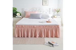 AYASW Bed Skirt Queen Size 16 inch Drop Premium Soft and Cozy 1800 Brushed Microfiber Dust Ruffle Only Three Fabric Sides Wrap Around with Elastic No Top Easy On Barely Pink Holiday Decor
