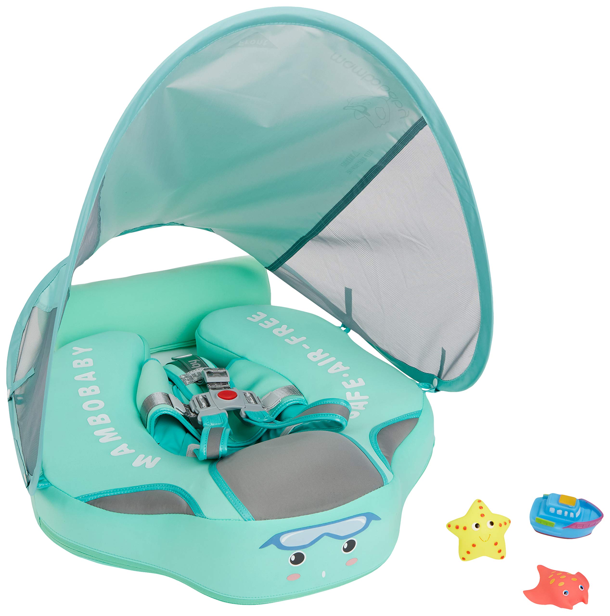 Newest Add tail no flip over start 2019.12.22 Mambobaby Non-inflatable Float Swim Trainer Relaxing Baby Float Infant Pool Float with Canopy Solid Swimming Ring Waist Float Ring Sunshade Pool Floats