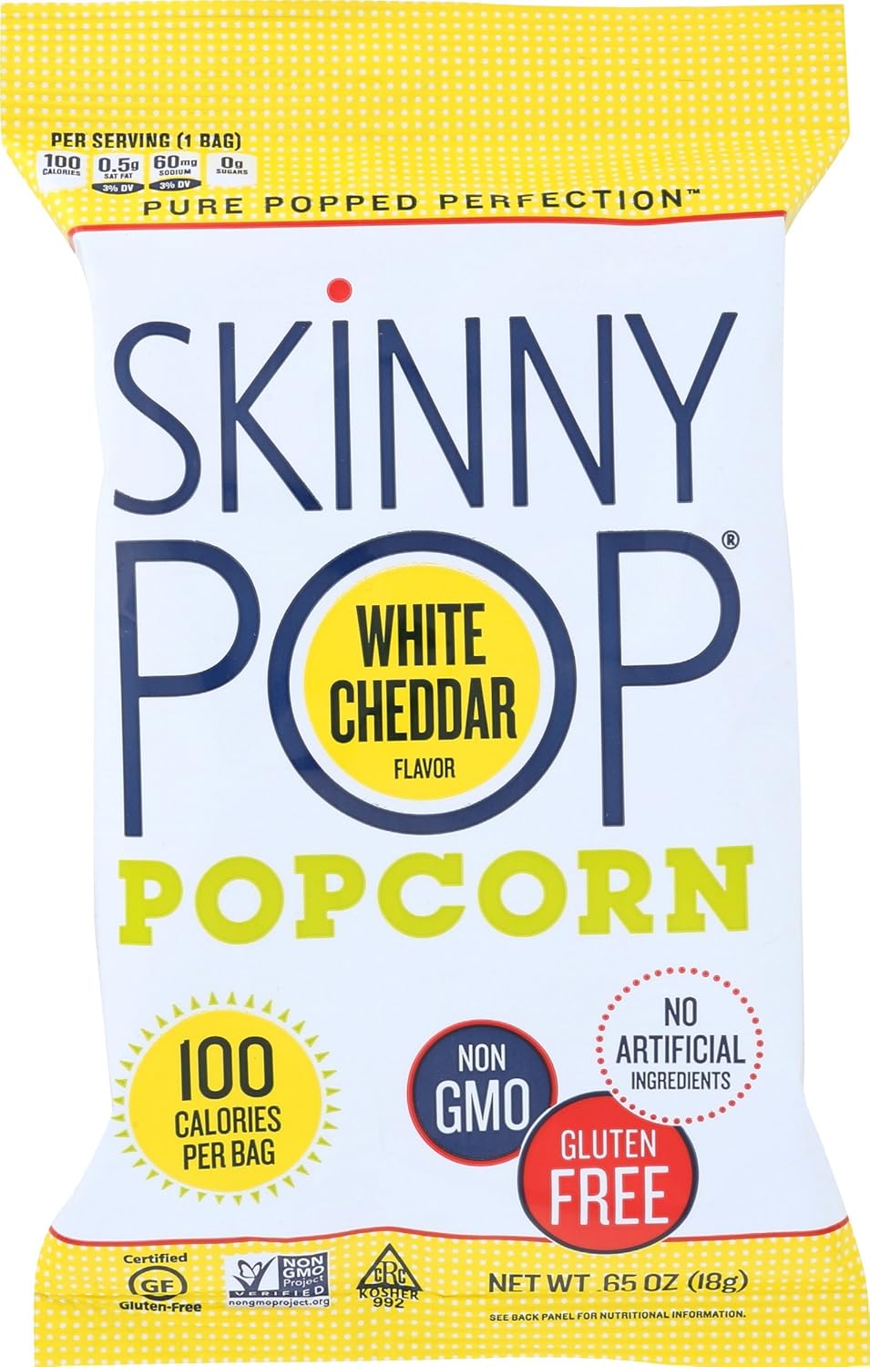 SkinnyPop Popcorn, 100 Calorie Bags, White Cheddar, 0.65