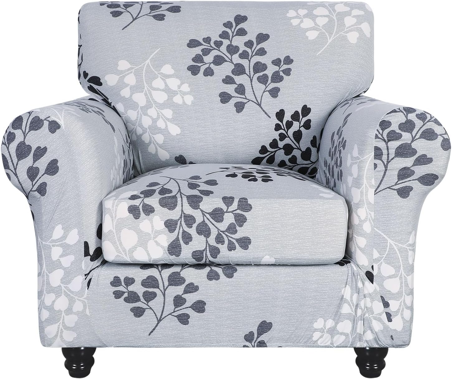 Slipcovers - SearchI Stretch Sofa Cover Printed Couch Covers, Floral Pattern 2 Piece Armchair Slipcover with Separate Chair Cushion Cover, Washable Furniture Protector for Living Room(Armchair,Leaf Pattern)