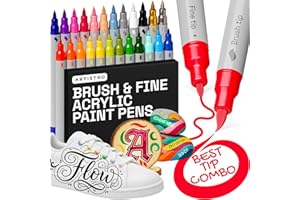 ARTISTRO 24 Acrylic Paint Markers - Paint Pens Dual Tip Brush + Fine Ideal for Calligraphy - Perfect for Fabric, Rock, Glass, Wood, DIY - Art Supplies, Stocking Stuffers, Christmas Gift Idea