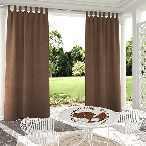132x305cm marrón Cortinas para Exteriores de Velcro, Resistentes al