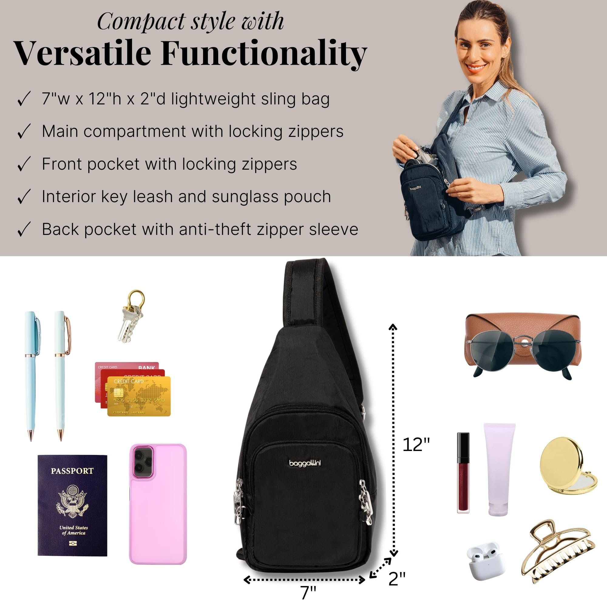 Baggallini womens Securtex Anti-theft Daytripper Sling