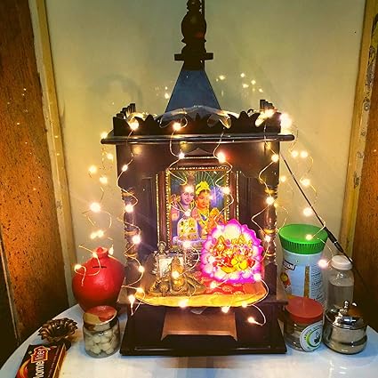 Mansaa Essentials - 2 x 2 feet Warm White, 72 LEDs Copper String light for small size Mandir, Pooja room, Temple decoration (Extendable length upto 8 feet)