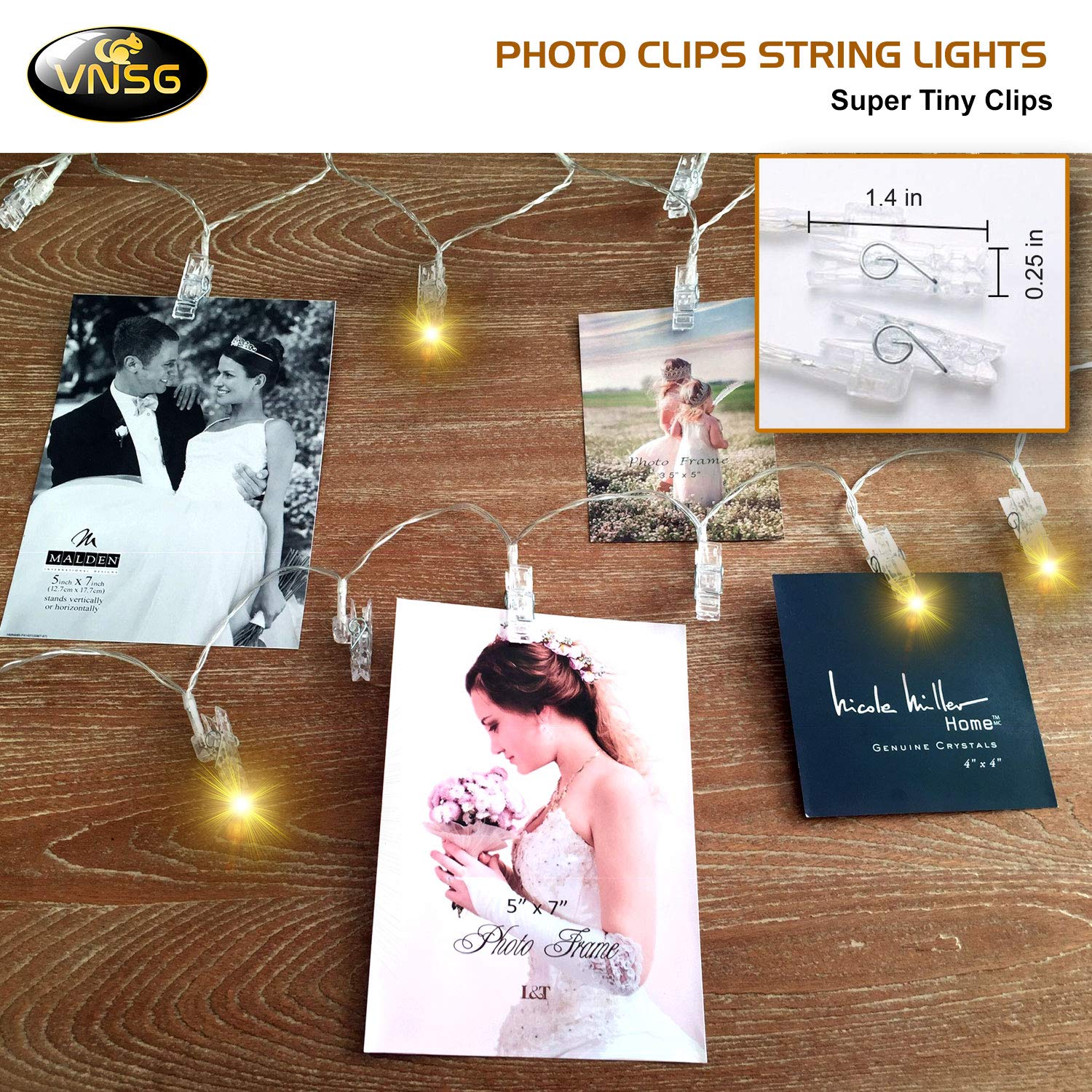 VNSG 40 LED Photo Clip String Lights for Bedroom Wall Decor┃Battery or Adapter┃Fairy Lights to Hang Pictures Christmas Cards, Wedding Photos┃20ft Soft White┃Photo Lights with Clips for Picture Hanging