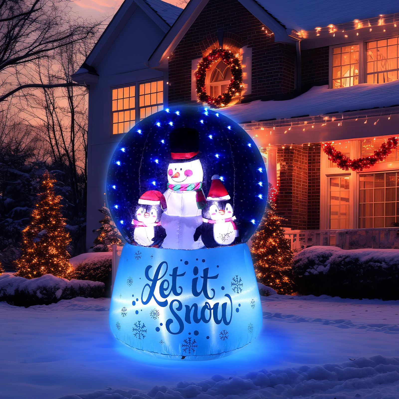 Photo 1 of Shappy 5.5ft Inflatable Snow Globe with Built in LEDs Christmas Inflatable Decoration with Snowman Blow Up Holiday Family Party Decoration for Outdoor Yard Garden Lawn(Blue,Snowman, Penguin)