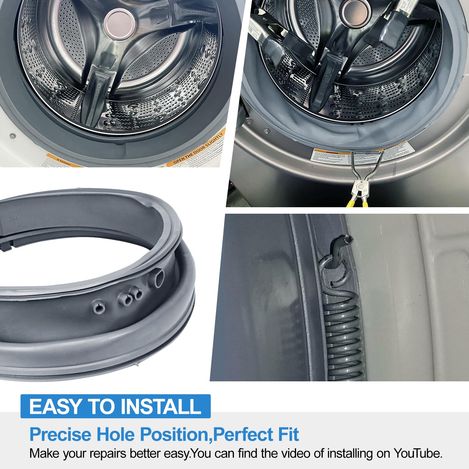 Upgraded 4986ER0004F Washer Door Gasket Boot Seal Compatible with LG Front Load Washer Door Seal, Length: 17.2 inch, Kenmore Door Boot Seal Parts WM2250CW, WM2101HW, WM2050CW, WM2301HR Door Seal