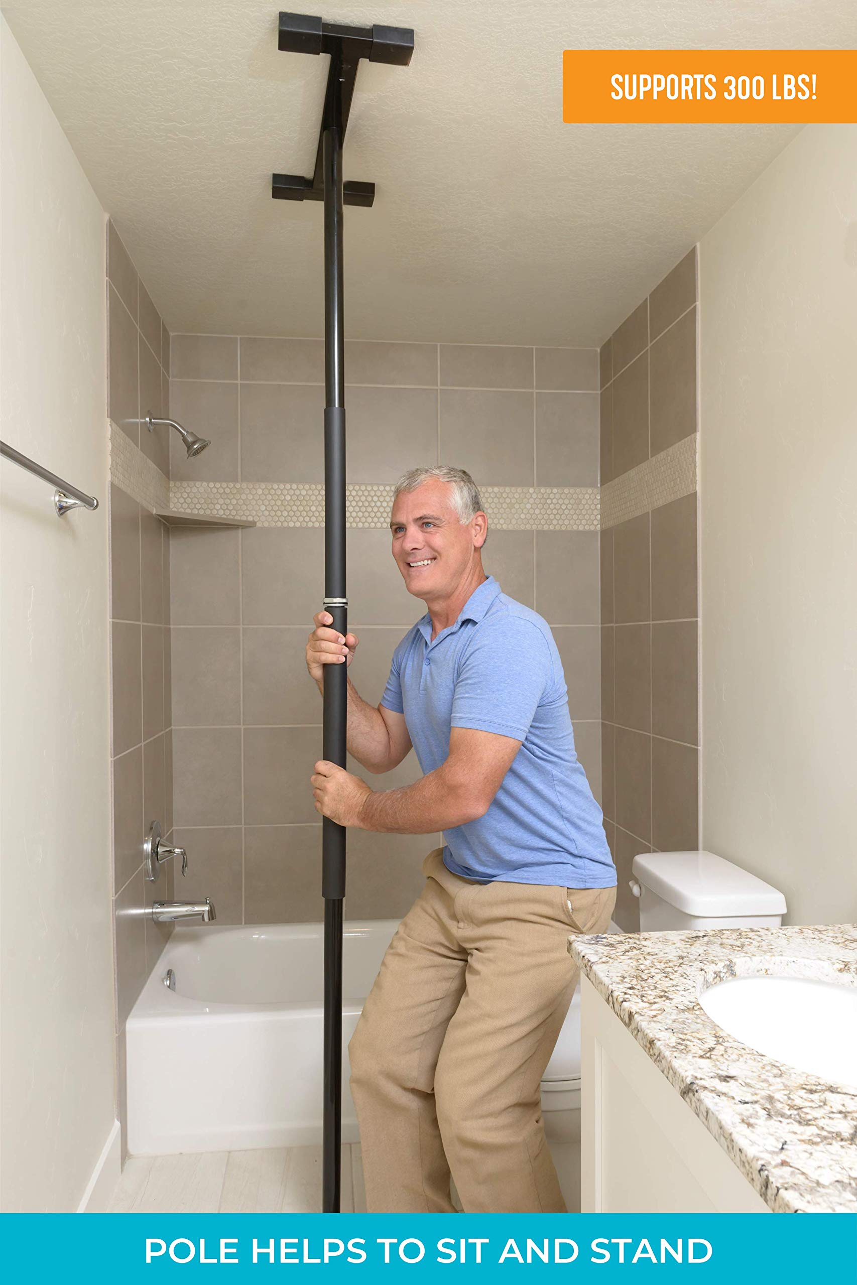 Stander Security Pole, Floor to Ceiling Transfer Pole, Elderly Grab Bar and Bathroom Rail with Padded Handle, Iceberg White