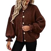 PRETTYGARDEN Womens Cropped Cardigans Trendy 2026 Ruffle Open Front Chunky Knit Sweater Oversized Button Down Fall Clothes