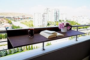 GENESIS WOODESIGN Balcony Bar Table for Railings, Balcony Folding Deck Table, Wooden Adjustable Hanging Deck Table for Patio,