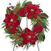 Artificial Christmas Cemetery Wreath-Oversized Red Velvet Xmas Poinsettias | Realistic, Weather-Resistant, Christmas Flowers for Grave, for Gravesites Decor