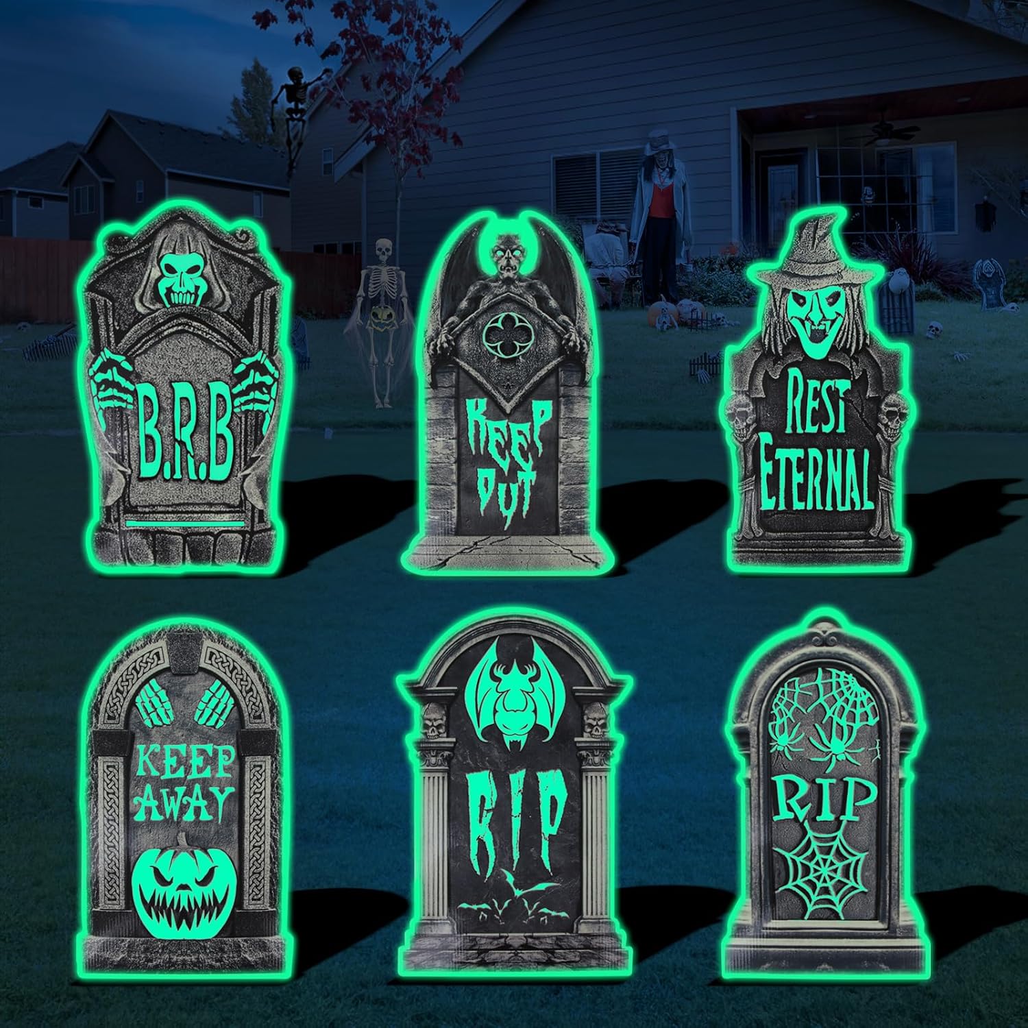 Yard Signs - 6 Pack Tombstones Halloween Decor Yard Signs with Stakes,RIP Graveyard Halloween Decorations Outdoor, Yard Sign Headstone Decorations for Outdoor Yard Lawn Garden Halloween Decor