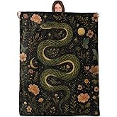 WKEDIN Mystical Snake Blanket,50x60in,Cozy Flannel Throw with Elegant Green Serpent Floral Moon Star Butterfly Design,Soft Lightweight Gifts Blankets for Adults,Sofa Bed Travel Gothic Witchy Decor