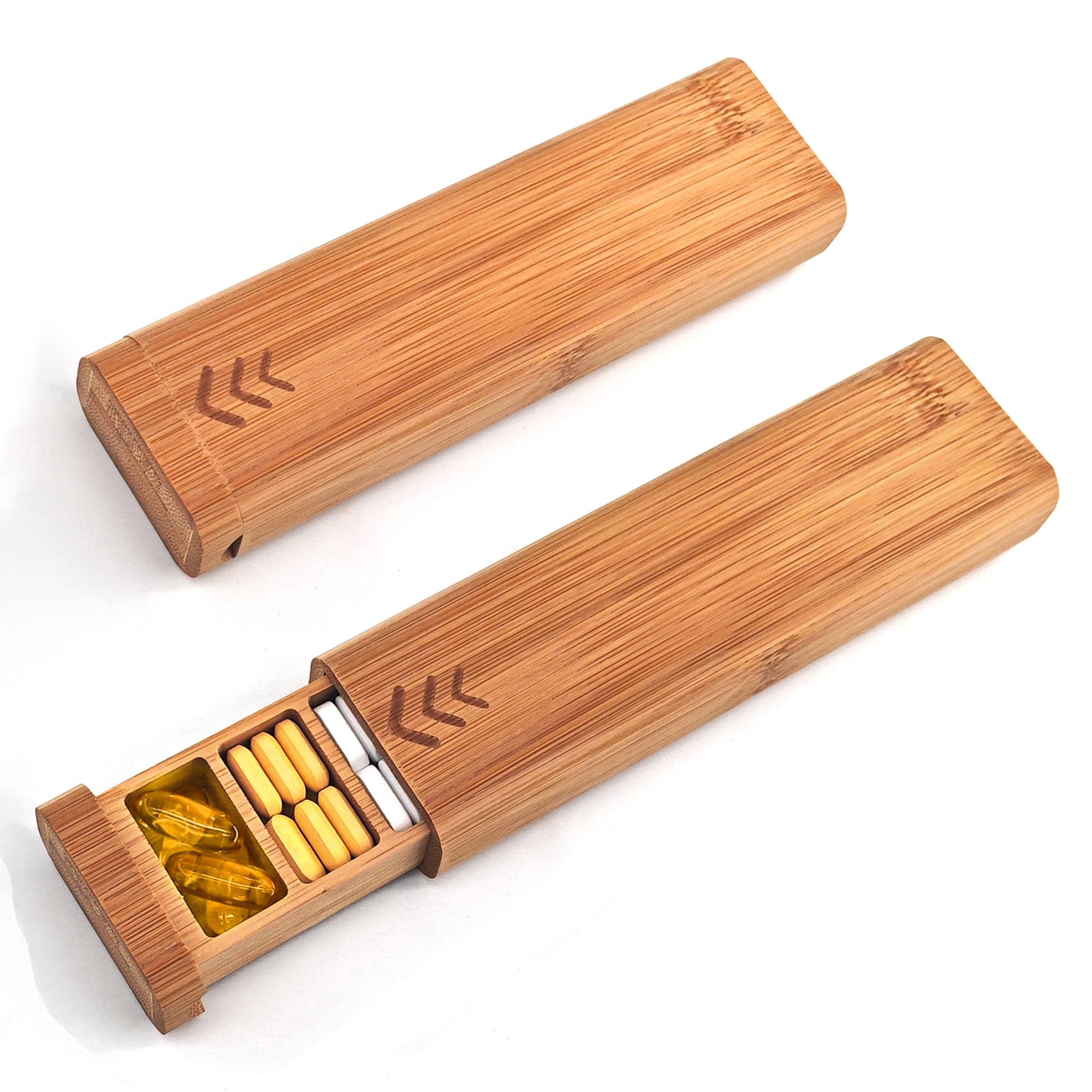 Photo 1 of Bamboo Weekly Pill Organizer 1 Time a Day - Daily Pill Box 7 Day, Travel Pill Case Perfect for a Vitamin or Supplement, Bamboo Wood Medication Box, 1Pcs