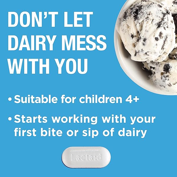 LACTAID ORIGINAL STRENGTH LACTOSE INTOLERANCE CAPLETS, 9000 FCC LACTASE ENZYME CAPLETS, HELPS PRE-VENT GAS, BLOATING & DIARRHEA DUE TO LACTOSE SENSITIVITY IN ADULTS & KIDS AGES 4+, 120 COUNT
