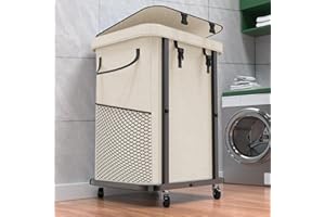 KUNLABORI 40 Gal(150L) High Grade Large Laundry Basket with Wheels, Rolling Laundry Hamper, Laundry Cart with Metal Frame and Removable Bag Design, Suitable for Laundry Room, Bedroom (White, 150L)