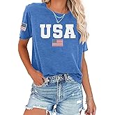 FCGHSII USA Flag Shirts for Women: Vintage American Flag Graphic Tshirts 4th of July Tees Patriotic Blouse Tops