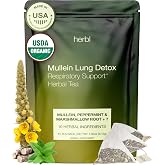 Organic Mullein Tea - Lung Detox Tea for Better Lungs - Respiratory Tea With Mullein, Marshmallow Root, Peppermint, Spearmint, Licorice Root, Thyme and Extra Herbal Ingredients - The Ultimate USDA Organic Lung Detox Tea, Mullein Tea Bags