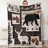 Hjokiupt Rustic Cabin Blanket, Bear Deer Forest Wildlife Country Lodge Flannel Cozy Fuzzy Plush Couch Throw Blanket, Hunting Camping Throw Blanket Decorate The Room and Bedroom Travel