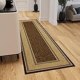 Ottomanson 3x10 Runner Rug for Hallway &ndash; Kitchen Rug Runners | Brown Border Thin Entryway Rug &ndash; Non-Slip Bathroom Mat, 10 ft Carpet Runner for Living Room Bedroom, 2'7" x 9'6"